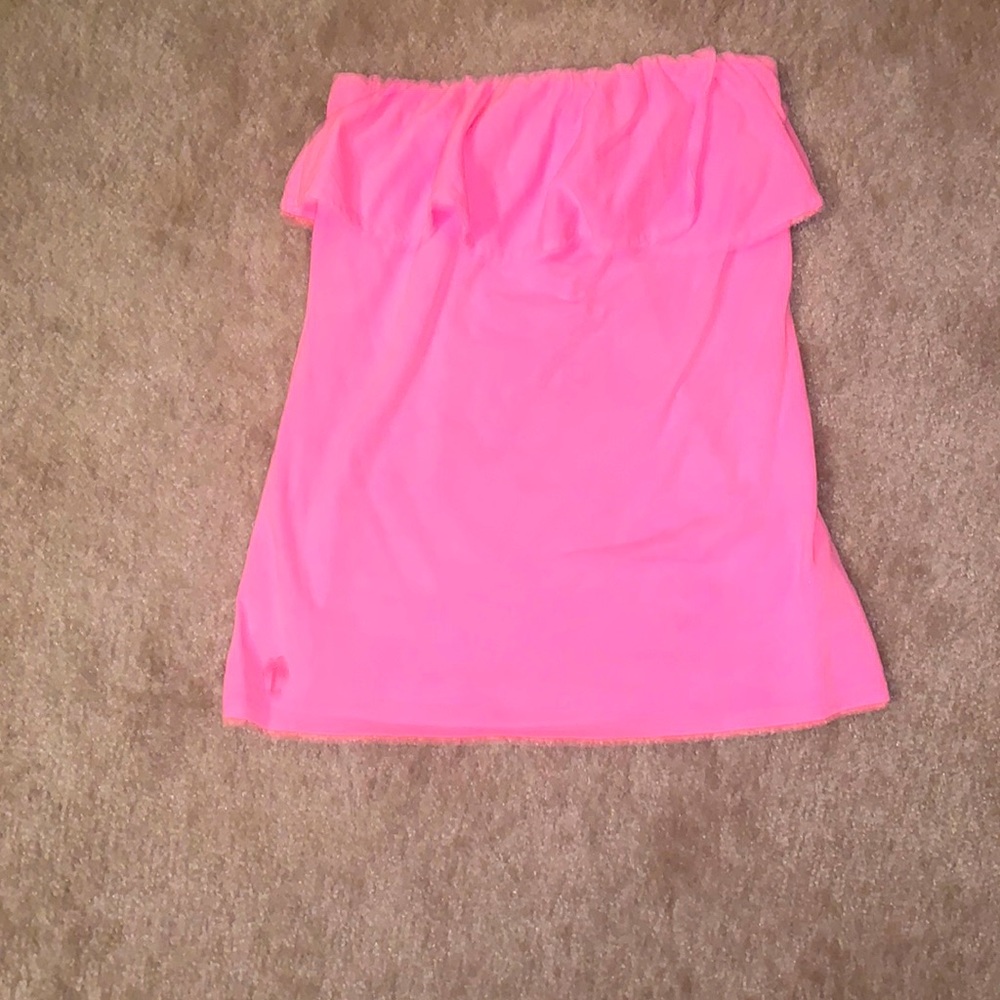 Lilly Pulitzer hot pink dayglow ruffle tube top, S